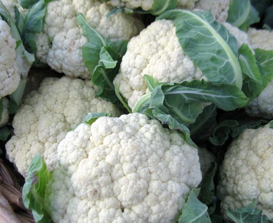 multiple heads of cauliflower in a basket